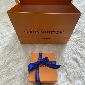 Louis Vuitton Orange Gift Box with Blue Ribbon, Jewelry case, Pouch & Bag